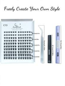 BamyLash 1 Box Natural Fluffy Cluster Lash Kit Cluster DIY Lash Extension,Fluffy Soft 3D Individual Lashes With Bond Seal Remover And Applicator - màu đen - Xem 11