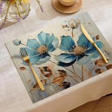 1pc/4pcs/6pcs Decorative Placemats, Watercolor Peony Linen Placemats, Easy To Clean, Suitable For Home, Restaurant, Dining Table Decor, Household Items