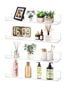 2/Pcs Acrylic Floating Storage Rack, 2 Pieces Set, Wall-Mounted Floating Storage Rack - Transparent Storage And Display Rack, Suitable For Bathroom, Kitchen, Living Room, Transparent Shower Storage Rack. Bathroom - Multicolor - View 2