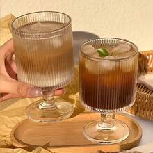 6件/4件/2件/1件玻璃条纹高脚杯，玻璃杯，咖啡杯，甜点/冰淇淋杯，大容量，耐热耐寒，适用于厨房、餐厅和咖啡厅 - 透明 - 查看 4