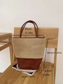 Vintage Hollow Woven Tote Bag, Large Capacity Women's Shoulder Bag, Business Casual Vacation Beach Bag - Brown - View 5