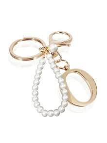 Premium Elegant Gold Pearl Letter Keychain, A-Z Alphabet 3D Pendant, Chic Pearl Chain With Rhinestones (Can Be Disassembled Based On Personal Preference), Fashionable Alloy Keychain, Earphone Pendant, Backpack Charm, Car Keychain - Gold - View 27