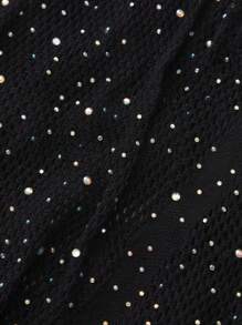 1 pezzo Body sexy in rete nera con decorazione di strass, con effetto scollato e traforato, realizzato in maglia elasticizzata e accattivante per uomo