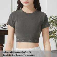 Adidas Originals RIB SS TOP 三葉草女裝 運動服跑步健身訓練服舒適短袖T卹 JD0041 - 棕灰色 - 查看 2
