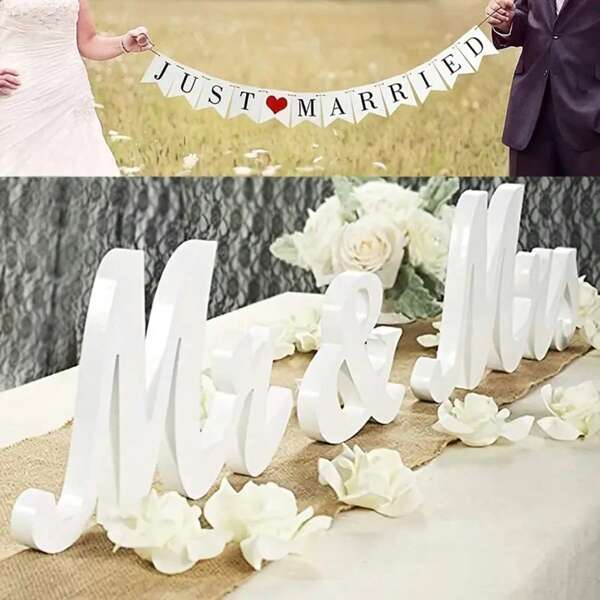 1 Set Mr & Mrs Wooden Sign, Party Wedding Ceremony Check-In Table Decor, English Letter Photography Prop For Wedding Portrait