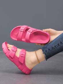 2025 New European And American Style Casual Comfortable Outdoor Slides, Punk Basic Preppy Buckle Design