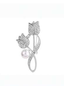 1 Stück Strass-Tulpe Broschen Set, Blendfreie Kragen Anstecknadel Schmuck, hochwertige Damen Anzug/Mantel Brosche, vielseitige rutschfeste Perlen & Strass Tulpe Brosche Accessoire, Geschenk für Mutter/Freundin/Paar