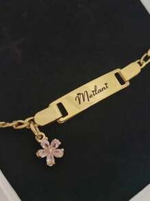 1PC Customized Stainless Steel Name Lovely Pink Cubic Zirconia Flower Personalized Bracelet For Kids And Girl, Birthday Gift Sunflowers Gold Stylish, Fall Fashion Ornamental, Engraved Exquisite, Stylish, Baby Fashion, Tidy, Colorful, Modern, Cute Kawaii Adorable Custom, Unique Treasurefinds, Baby Gifts, Cutebaby, Toddler Fashion Ideal Gifts For Him Family, Friends, Daughter, Son, Her For Children's Day,Multi-Functional,Ornamental,Letter,Stylish,Modern,Colorful,Cute,Adorable,Casual,Custom,Personalised,Unique,Customized,Ideal Gifts For Him,Ideal Gifts For Her