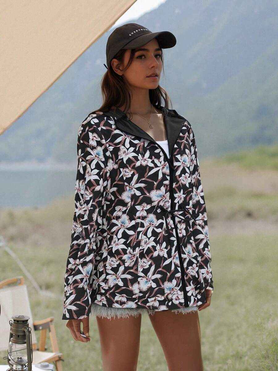 女士双面轻便夹克休闲风衣外套户外印花雨衣