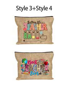 Bolsa de maquillaje con estampado de "Maestro" como regalo de aprecio al maestro, monedero de lino caqui, bolsa de cosméticos con forro y sin cierre - perfecto para educadores y personal escolar, regalo de agradecimiento al maestro, accesorios casuales y elegantes para salidas, vacaciones, viajes diarios, bolsa de cosméticos, regalo de cumpleaños para mamá, amiga