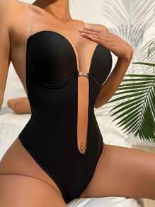 1 pieza Mono invisible con efecto moldeador sin tirantes ni espalda. Sujetador sin marcas, modelador con escote en V profunda, modelador con pecho recogido, adecuado como ropa interior, para ejercicio en casa, yoga, natación, fiestas de lencería, etc.