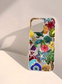 1 pièce Étui de téléphone portable doux, imperméable, anti-chute et antidérapant, avec motif de vie océanique et palmier en patchwork, compatible avec les téléphones Apple