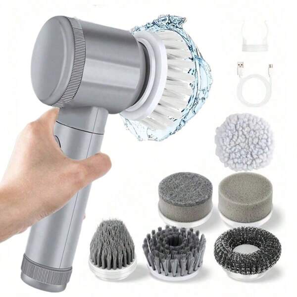 Ortable Electric Rotary Cleaning Brush For High-Speed Kitchen And Bathroom Cleaning . Lt Is A Rechargeable Multi-Purpose Brush For Tiles, Cars And Glasswith ABS Plastic Handle And USB-Rechargeable 500mAh Lithium Battery.