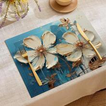 1pc/4pcs/6pcs Decorative Placemats, Watercolor Peony Linen Placemats, Easy To Clean, Suitable For Home, Restaurant, Dining Table Decor, Household Items