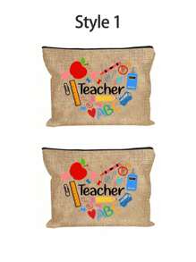 Bolsa de maquillaje con estampado de "Maestro" como regalo de aprecio al maestro, monedero de lino caqui, bolsa de cosméticos con forro y sin cierre - perfecto para educadores y personal escolar, regalo de agradecimiento al maestro, accesorios casuales y elegantes para salidas, vacaciones, viajes diarios, bolsa de cosméticos, regalo de cumpleaños para mamá, amiga