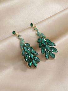 1 par de pendientes de poste con crystal brillante con diseño de pluma de pavo real, pendientes verdes de moda para mujeres, adecuados para fiestas, banquetes y uso diario