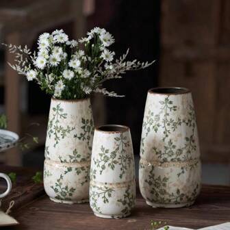 美式田园陶瓷花瓶轻奢复古摆件客厅水培插花莲花款满意礼物