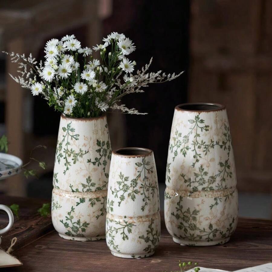 Amerykański styl wiejski ceramiczny wazon, lekka luksusowa dekoracja retro, odżywcza kompozycja kwiatowa do salonu, kwiat lotosu, satysfakcjonujący prezent