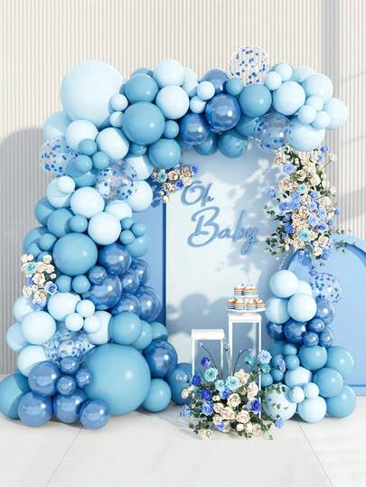 97 个浅蓝色五彩纸屑乳胶气球，非常适合 1 岁生日装饰、性别揭示装饰、婴儿送礼会装饰、派对装饰、周年纪念婚礼新娘送礼会礼物、家居装饰、房间墙壁摄影背景装饰、装饰性气球花环拱门套件、母亲节毕业典礼