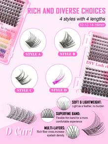 Juego de extensiones de pestañas DIY con 1216 piezas/440 piezas/392 piezas/384 piezas/120 piezas/72 piezas de mechones de pestañas individuales en forma de D de colores variados, de 9-18 mm de ancho, de aspecto natural, denso, resistente al agua y súper ligero. Para uso en casa o en movimiento para la vida diaria, fiestas, viajes, festivales de música y el Día de la Madre.