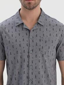 Men's Lightweight Cactus Print Short Sleeve Shirt & Shorts 2 Pieces Pajama Set, Casual & Comfortable Summer Loungewear - Grey - View 3