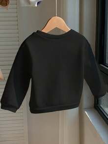 Round Neck Sweatshirt For Children, Youth, Baby, Unisex, 100% Cotton, Casual Outwear - màu đen - Xem 2