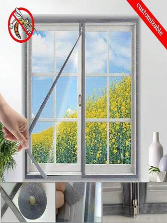 1pc Anti-Mosquito & Bug Mesh Window/Curtain Screen, Self-Adhesive Breathable Mosquito Net With Zipper Design, & Non-Detachable
