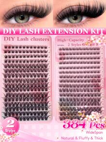 Juego de extensiones de pestañas DIY con 1216 piezas/440 piezas/392 piezas/384 piezas/120 piezas/72 piezas de mechones de pestañas individuales en forma de D de colores variados, de 9-18 mm de ancho, de aspecto natural, denso, resistente al agua y súper ligero. Para uso en casa o en movimiento para la vida diaria, fiestas, viajes, festivales de música y el Día de la Madre.