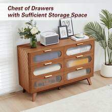 6 Drawers Dresser For Bedroom, 47'' Wide Retro Dresser With Acrylic Glass Design, Chest Of Drawers With Solid Wood Legs For Bedroom, Living Room (Walnut) - walnut - View 4