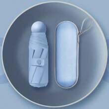 1pc Compact Windproof And Rainproof Five-Fold Pocket Umbrella; Mini Capsule Umbrella; Folding Umbrella; Sun And Rain Umbrella; Black Rubber; Sun Umbrella With Box; Portable Umbrella; Rain Cover; Portable Foldable Sturdy Fiberglass Ribs; Ergonomic Handle; Dual Purpose For Sun And Rain Protection; Outdoor Activities And Travel Umbrella;