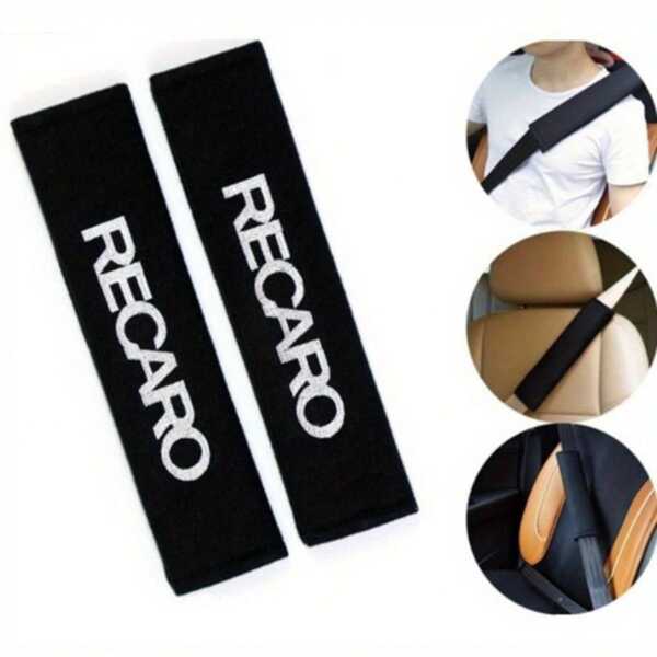 2 pièces Couvre-ceinture de sécurité en coton noir pour le style automobile, coussin de confort pour ceinture de sécurité automobile, couvre-épaule pour Recaro