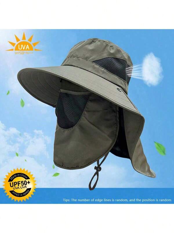 1 Pc UV Protection Wide Brim Bucket Hat With Removeable Face Cover, Outdoor Sunscreen Hat For Outdoor Hiking, Climbing, Fishing