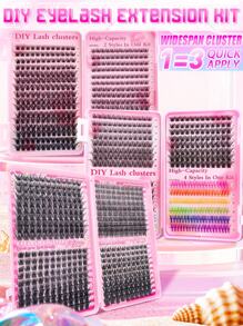 Juego de extensiones de pestañas DIY con 1216 piezas/440 piezas/392 piezas/384 piezas/120 piezas/72 piezas de mechones de pestañas individuales en forma de D de colores variados, de 9-18 mm de ancho, de aspecto natural, denso, resistente al agua y súper ligero. Para uso en casa o en movimiento para la vida diaria, fiestas, viajes, festivales de música y el Día de la Madre.