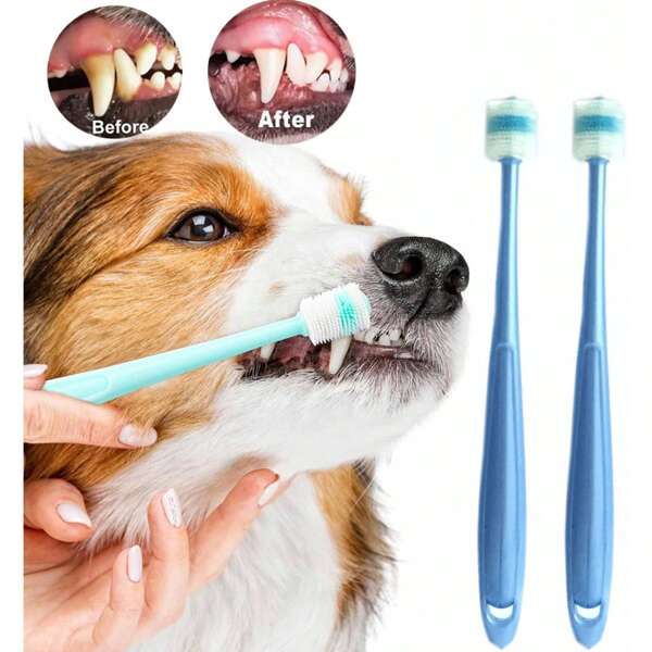 Cepillo de dientes para mascotas de cerdas suaves de color aleatorio, cepillo de dientes de 360° para limpieza dental, aseo de mascotas, productos para mascotas. Cepillo de dientes pequeño para perros y gatos para una limpieza profunda de los dientes.