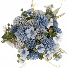 1 PIEZA Flores artificiales de seda Ramo de hortensias Crisantemo Plantas de plástico Ramo de novia Decoración de flores falsas para el Día de San Valentín Decoración de boda Material para coronas DIY Accesorios de decoración de flores para la muñeca de la novia Decoración del automóvil de boda Decoración del arco del dintel Hogar, comedor, dormitorio, decoración de florero Materiales de decoración para fiesta de cumpleaños, Año Nuevo, otoño
