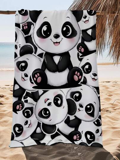 1 件柔软超细纤维沙滩巾，带有可爱的熊猫图案 - 轻便 - 可机洗 - 多用途沙滩巾，适用于泳池、海滩、露营和野餐、度假夏日派对、瑜伽健身房沙滩巾