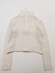 Women's Casual Zip-Up Cardigan, Cream White With Solid Color Cable Knit Pattern, Simple And Versatile - Beige - View 5