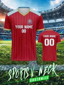 Camiseta personalizable, transpirable y de secado rápido de 210 g, adecuada para primavera/verano, uniforme deportivo de club de equipo con cuello en V, nombre, número y logo impresos en el frente y la parte trasera, ajuste cómodo para uso casual, fiesta y reunión