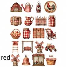 1 Pack Retro Red Plaid Rural Cottage Stickers, DIY Scrapbooking, Diary, Album, Photo Craft Supplies, School Decorative Sticker Materials
