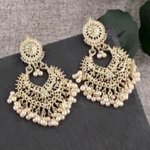 1pair Glamorous Zinc Alloy Faux Pearl Drop Earrings Tassel Drop Earrings For Women For Daily Decoration