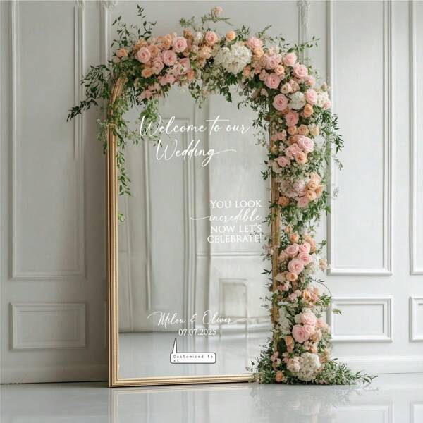 Welcome To Our Wedding Sign - Vinyl Decal For DIY Wedding Mirror - Wedding Selfie Mirror Decor - Custom Wedding Gift - Wedding Mirror Sign, Multi-Functional, Ornamental, Reusable, Exquisite, Stylish, High-Quality, Colorful, Modern, Custom, Personalized, Unique, Ideal Gifts For Him, Tea Room, Home, Garden, Office, For Anniversaries, For Valentine's Day, For Mother's Day, For Birthdays, For Father's Day, For Graduation, For Weddings, For Housewarming, Home Decor, Home Decor, Graphic Print