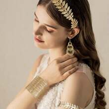 5pcs/Set Greek Goddess Style Clothing And Accessories Set, Including Leaf Shaped Crowns, Headbands, Bracelets, Earrings, Bridal Headpieces Halloween