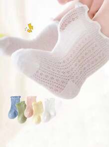 5 Pairs Infant Plain Color Lace Ruffle Short Socks, Suitable For All Seasons