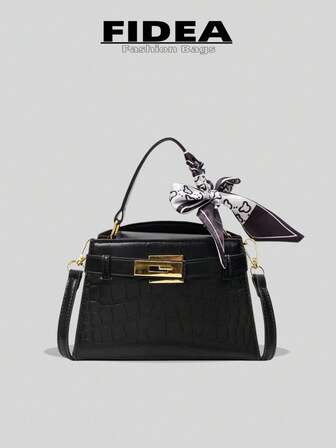 Nuova borsa da donna di moda, borsa a tracolla elegante con texture coccodrillo di colore solido, alla moda, con sciarpa abbinata, adatta per appuntamenti e shopping