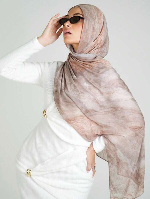 1pc Women's Soft Asymmetrical Digital Printed Pattern Modal Hijab Scarf