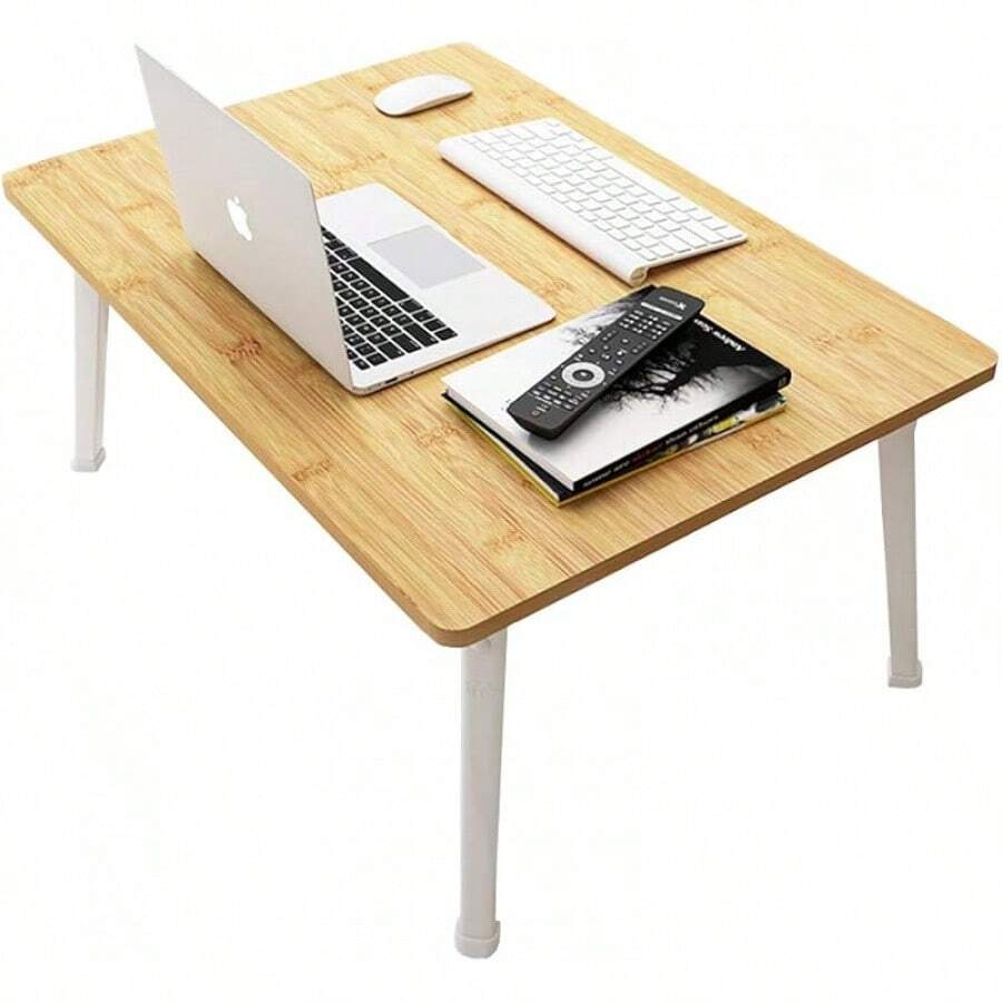 Foldable Portable Laptop Desk For Bed & Floor, 23.6 Inch, Bamboo Color, Height-Adjustable Legs - Bamboo Wood - View 1