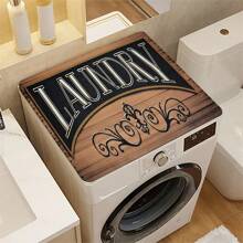 1pc, Washing Machine Cover Pad, Laundry Room Text Printed, Absorbent Top Protective Pad, Quick Dry Refrigerator Dust Cover Pad, Modern Laundry And Kitchen Appliance Washing Machine And Dryer Dust Cover
