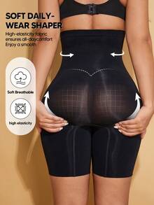 High Waisted Body Shaper Shorts Shapewear For Women Tummy Control Thigh Slimming - Black - View 5