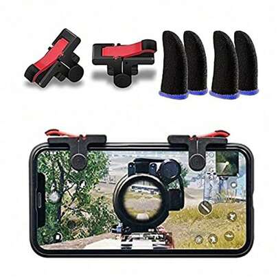 Kombination aus besten Auslöser-Gaming-Controllern für Mobilgeräte mit empfindlichen Ziel- und Feuertasten, rote und schwarze Trigger L1 R1 Buttons, Mobilgeräte Gamepad mit Fingerhüllen für /Free Fire/COD Mobile