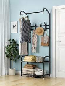 1件装多功能铁艺衣帽架/鞋架/置物架，可移动且易于组装，适用于客厅、玄关、卧室、书房、办公室，亦可作为节日礼物或情人节礼物。 - 彩色 - 查看 2